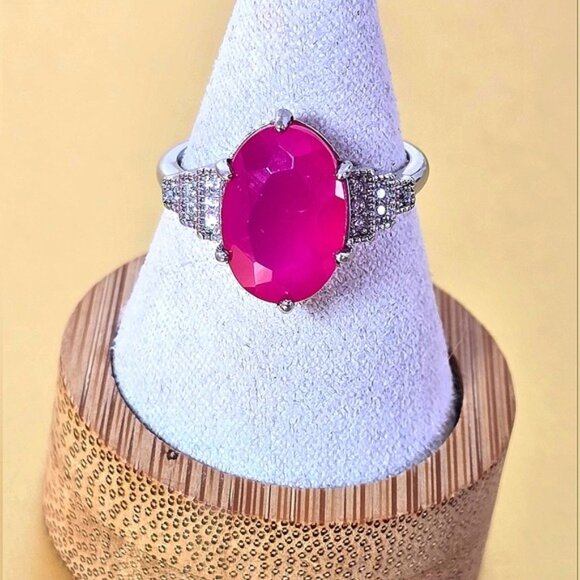 925 Sterling Silver Ring Sz 7.75 with Natural Chalcedony & Cz - Picture 7 of 10